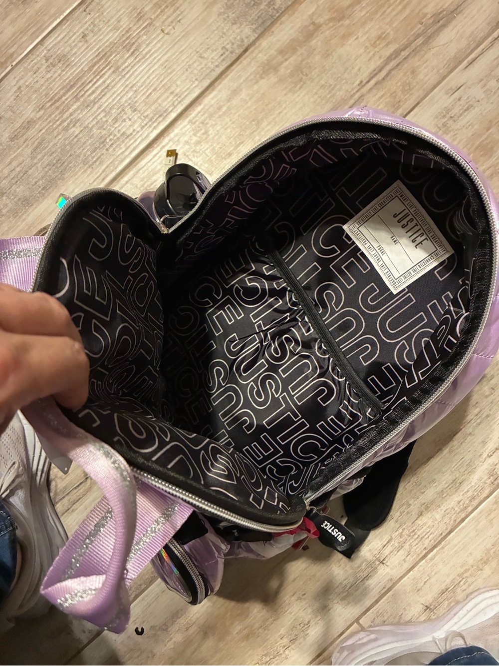 Justice Quilted Shimmer Iridescent Lavender Backpack Set W/ Lunch Bag&Bottle NWT - Picture 14 of 16